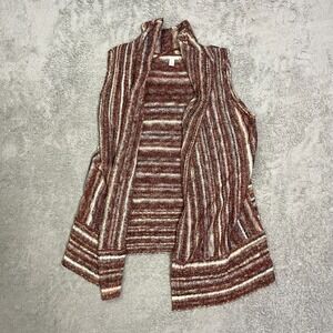 Cato Fashions Sweater Vest Brown Stripe Sleeveless‎ Duster Cardigan Boho Chic
